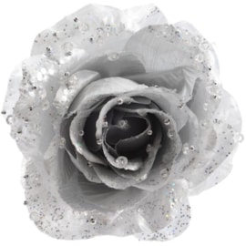 Pes Rose On Clip With Glitter Silver 14cm (629350)
