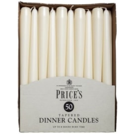 Prices 10" Ivory Tapered Dinner Candle 50s Prices 10" Ivory Tapered Dinner Candle 50s
