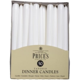 Prices 10" White Tapered Dinner Candle 50s Prices 10" White Tapered Dinner Candle 50s