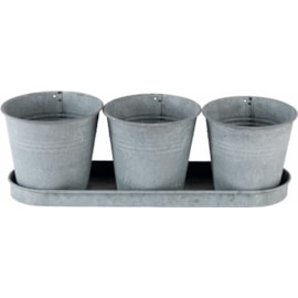 3 Galvanised Flower Pots & Tray (PT183006)
