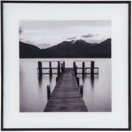 Photo Art Pier w Mountians Glass Black & White (PT4124)