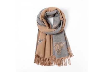 Butterfly Fashion Reversible Highland Cow Scarf Camel