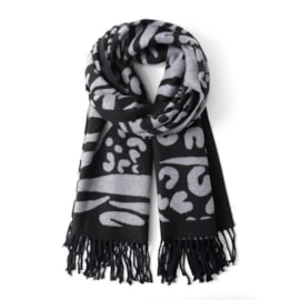 Butterfly Fashion Reversible Leopard & Zebra Scarf Black