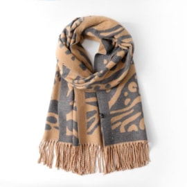 Butterfly Fashion Reversible Leopard & Zebra Scarf Camel