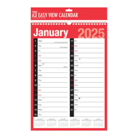 Red And Black A3 Easy View Calendar (3806)
