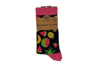 Eco Chic Black Mixed Fruit Medley Bamboo Socks 4-8 (SK04BK)