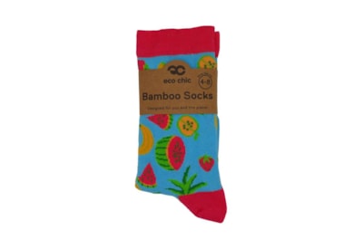 Eco Chic Blue Mixed Fruit Medley Bamboo Socks 4-8 (SK04BU)