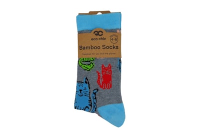 Eco Chic Grey Cats Bamboo Socks 4-8 (SK06GY)