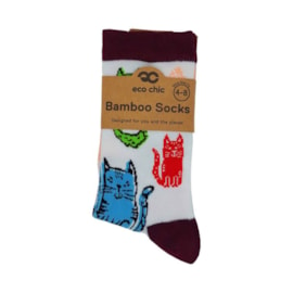 Eco Chic White Cats Bamboo Socks 4-8 (SK06WT)