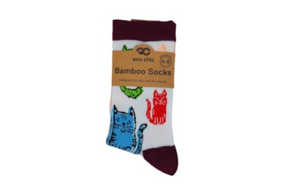 Eco Chic White Cats Bamboo Socks 4-8 (SK06WT)