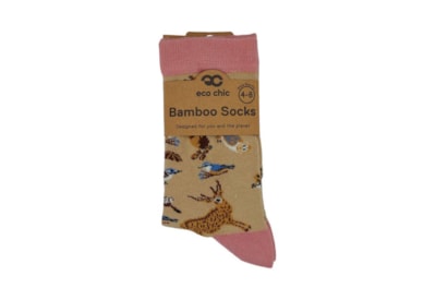 Eco Chic Beige Woodland Natives Bamboo Socks 4-8 (SK07BG)