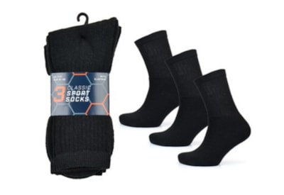 Mens 3 Pack Plain Black Sport Socks (SK103)