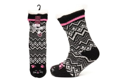 Ladies Cable Lounge Socks w 3d Cat Asst (SK1135)