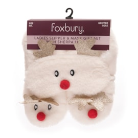 Ladies Xmas Faux Fur Slipper Socks w 3d Sleep Mask Ladies Xmas Faux Fur Slipper Socks w 3d Sleep Mask