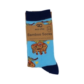 Eco Chic Blue Highland Cow Bamboo Socks 4-8 Eco Chic Blue Highland Cow Bamboo Socks 4-8