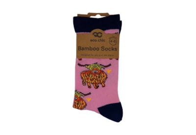 Eco Chic Pink Highland Cow Bamboo Socks 4-8 (SK11PK)