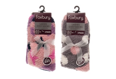 Ladies 2pk Design Cosy Socks With Gripper Ladies 2pk Design Cosy Socks With Gripper