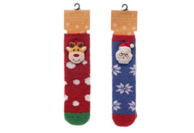 Ladies 3d Face Novelty Xmas Socks w Gripper Ladies 3d Face Novelty Xmas Socks w Gripper