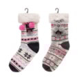 Ladies Fairisle Lounge Socks w Pom Pom & Gripper Ladies Fairisle Lounge Socks w Pom Pom & Gripper