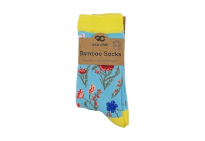 Eco Chic Blue Floral Bamboo Socks 4-8 (SK13BU)