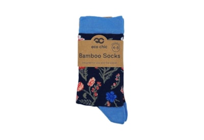 Eco Chic Navy Foral Bamboo Socks 4-8 Eco Chic Navy Foral Bamboo Socks 4-8