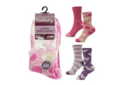 rjm Ladies 2pk Cosy Socks Hearts & Stripes Asstd rjm Ladies 2pk Cosy Socks Hearts & Stripes Asstd