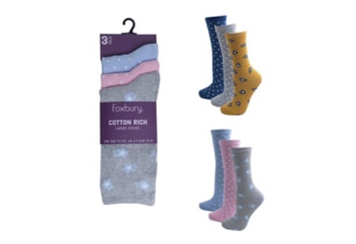 rjm Ladies 3 Pack Cotton Rich Socks Asstd (SK591)