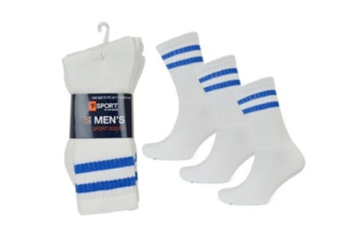 Rjm Mens 5pk White Sport Socks w Stripes Rjm Mens 5pk White Sport Socks w Stripes