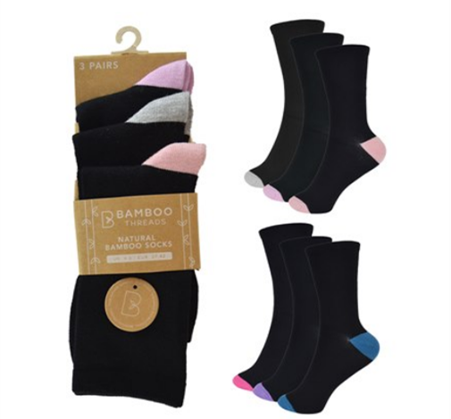 Ladies 3 Pack Bamboo Heel & Toe Socks (SK820)