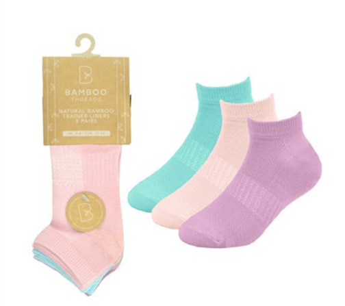 Ladies 3 Pack Bamboo Pastel Trainer Socks (SK825)