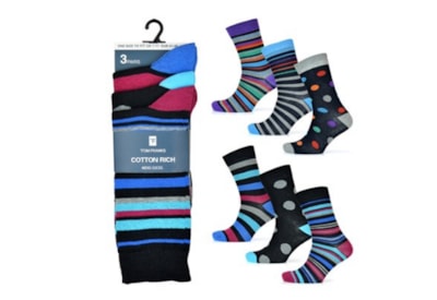 Mens 3pk Spot/stripe Design Socks Mens 3pk Spot/stripe Design Socks