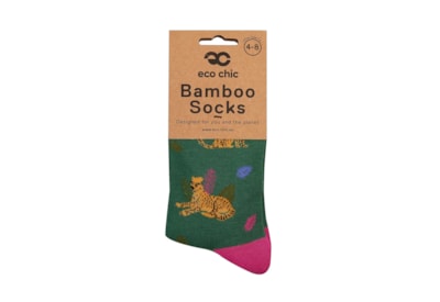 Eco Chic Green Big Cat Bamboo Socks 4-8