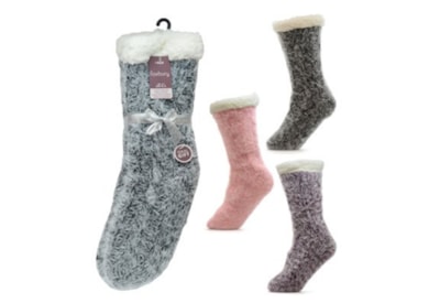 Ladies Feather Yarn Lounge Gripper Socks Asst (SK946)