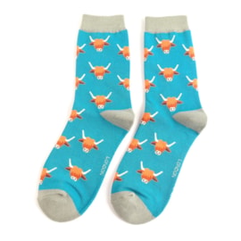 Miss Sparrow Highland Cow Socks Teal Miss Sparrow Highland Cow Socks Teal