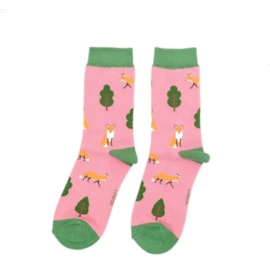 Miss Sparrow Fox In The Woods Socks Pink Miss Sparrow Fox In The Woods Socks Pink