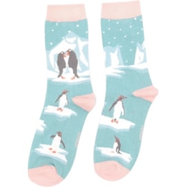 Miss Sparrow Penguins On Ice Socks Duck Egg (SKS399DUCKEGG)