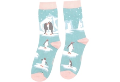 Miss Sparrow Penguins On Ice Socks Duck Egg (SKS399DUCKEGG)