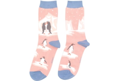 Miss Sparrow Penguins On Ice Socks Dusky Pink (SKS399DUSKYPINK)