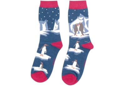 Miss Sparrow Penguins On Ice Socks Navy (SKS399NAVY)