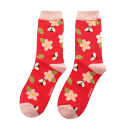 Miss Sparrow Bees & Flowers Socks Red (SKS415RED)
