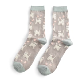 Miss Sparrow Sleepy Cats Socks Grey (SKS424GREY)