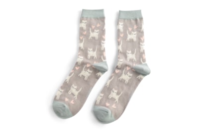 Miss Sparrow Sleepy Cats Socks Grey (SKS424GREY)