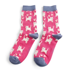 Miss Sparrow Sleepy Cats Socks Hot Pink (SKS424HOTPINK)