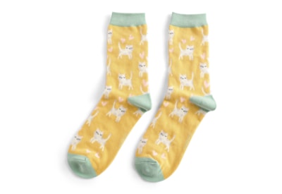 Miss Sparrow Sleepy Cats Socks Yellow (SKS424YELLOW)