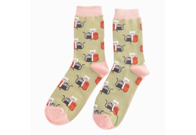Miss Sparrow Cat Club Socks Olive (SKS425OLIVE)