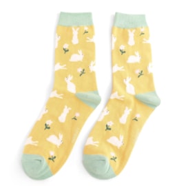 Miss Sparrow Bunnies & Daisies Socks Light Yellow (SKS431LIGHTYELLOW)