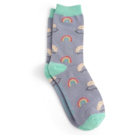 Miss Sparrow Hedgehog & Rainbow Socks Denim (SKS432DENIM)