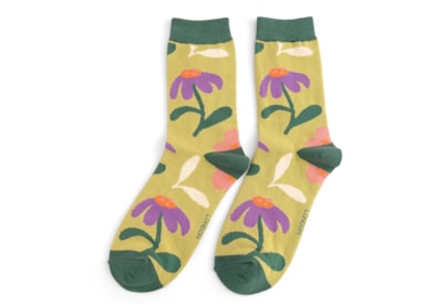 Miss Sparrow Retro Floral Socks Lime (SKS434LIME)