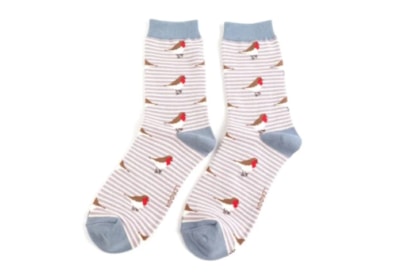 Miss Sparrow Robins On Stripes Socks Lavender Miss Sparrow Robins On Stripes Socks Lavender