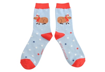 Miss Sparrow Bamboo Socks Christmas Capybara Powder Blue Miss Sparrow Bamboo Socks Christmas Capybara Powder Blue